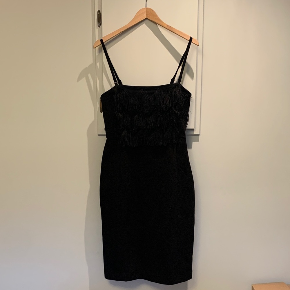 Banana Republic Black Spaghetti-Strap/Strapless Dress with Fringe Bodice